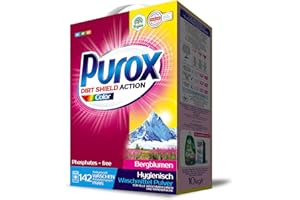CLOVIN PUROX PUROX COLOR Lessive en Poudre (142 Lavages) – pour Textiles Colorés, Élimine les Taches, Formule Optimisée, Anti-Calcaire, Sac 10 kg