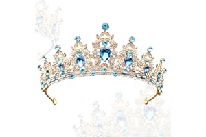Snowtain Wedding Tiara, 1 Piece Crystal Princess Crown, Crystal Crown Tiara, Wedding Bridal Crystal Tiara for Bridal Crown, Wedding, Prom, Pageant (Blue Diamond Gold), Alloy, Rhinestone