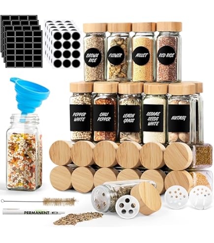 Barattoli Spezie Lannvan - Set Da 24 In Vetro Con Coperchi Bambù, Include Etichette, Imbuto E Accessori - Foto 7