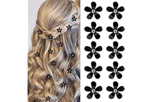 Mezrkuwr - 10 mini fermagli per capelli con strass, graziosi fermagli per capelli a forma di fiore, forcine per capelli decorative, per matrimonio, accessori per capelli, nero