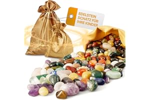 PURAJA Bunter Edelstein Mix für Kinder | 50 Stück Trommelsteine für Schatzsuche | Halbedelstein Set