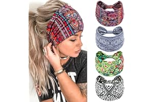 Kavya Head Scarfs for Women, Elastic Soft Boho Headband Flower Leopard Yoga Sport Hairbands, Headbands For Women's Hair(K), L (Pack of 4)