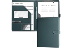 ‎MYMAZN Mymazn Klemmbrett A4 mit Deckel, Mappe A4 Schreibmappe Klemmbrettmappe, PU-Leder Konferenzmappe mit Dokumentenfächern, Stiftehalter und Magnetverschluss (Graugrün)