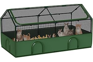 DINMO Kleintiergehege, Freigehege für Kaninchen Meerschweinchen, Haustier-Laufstall mit wasserdichtem Boden für Hamster, Igel, Kätzchen, Hühner, für innen und außen, grün und schwarz, 165 x 80 x 80 cm