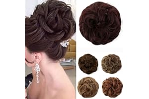JJstar Messy Hair Bun Curly Wavy Hair Scrunchies Accessories Pieces for Women Girls Synthetic Hair Chignons (Chestnut Brown)