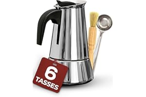 COSUMY Cafetiere Italienne pour 6 Tasses - Avec Brosse de Nettoyage et Cuillère Doseuse - Convient pour Plaque à Induction