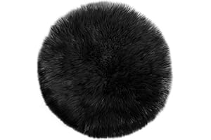 Teppich Wölkchen Tapis en Fausse Fourrure d'agneau et Peau de Mouton | Carpette Moelleuse pour Chambre à Coucher, Salon, Crèche | Jet de Divan de Décoration Chaise | Noir - 45cm - Rond