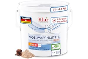 ‎KLAR ECOSENSITIVE Klar Vollwaschmittel Pulver Sensitive 4,4kg - 80 Ladungen - Allergiker Waschpulver ohne Duft - Bio Waschmittel Pulver mit natürlichem Waschnuss Extrakt - VEGAN & Enzymfrei