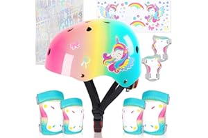 Unicorn Castle Casco Bici Protezioni Set per Bambini Regolabile Gomitiere Polso Ginocchiere per Skate Bicicletta Pattinaggio Monopattino e Altri Sport Estermi(3-8 Anni）