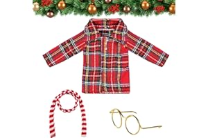 NUOGUAYI Ropa de Las Muñecas Elfas, Ropa de Navidad para Mini muñecas, Accesorios de Muñeco de Elfo Navidad, Ropa de Muñeca de Elfo Navideño, con Bufanda, Gafas, para Decoración de Casa de Muñecas