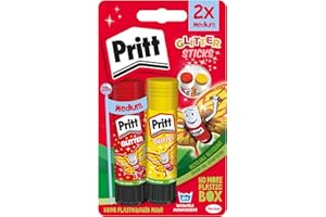 Pritt Klebestift, 2 Glitter Klebestick in Rot und Gelb zu je 20 g, lösungsmittelfreier, kinderfreundlicher Kleber für Kunst und Bastelarbeiten, Klebstoff für Schule & Bürobedarf