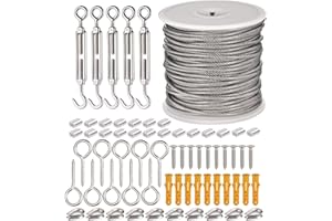 JIZZU 66 Stück Edelstahl Stahlseil Kit, PVC-ummantelt Edelstahlseil Stahlkabel 2 mm mit Ösen Haken, 304 Edelstahl Seil Garten Drahtseile für Suspension, Wäscheleine, Gardinenseil