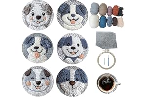 Xinpinzhou Cane Punch Needle Sottobicchieri Kit Completo Principianti Bambini Adulti, Animali Punch Needle Sottobicchiere Set, Kit Punch Needle Ricamo Sotto Bicchieri da Tavola