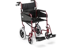 DAYS Escape Lite Wheelchair, Attendant Propelled Lightweight Aluminium with Folding Frame, Mobility Aid, Comfy and Sturdy, Portable Transit Travel Chair, Removable Footrests, Wide, Ruby Red