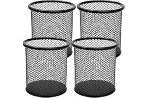 DIFIT Portapenne in metallo, porta penne nero, portapenne da scrivania, Portapenne rotondo, 4 pezzi porta penne porta matite per scrivania, Ø:9cm*H:10cm