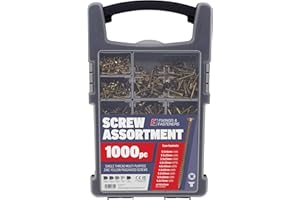 Forgefix Fixings & Fasteners 1000pc Screw Assortment -Zinc yellow passivated coating for increased corrosion resistance with an organiser case with 9 removable cups (also x2 PZ2 x 25mm bits included)