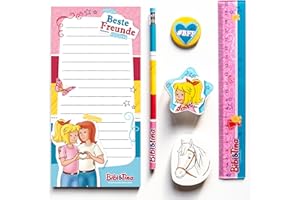 Papierdrachen 6-teiliges Schreibset für Grundschul Kinder | Bibi und Tina | mit Bleistift Spitzer Lineal Radierer Schreibblock | zur Einschulung | Mitgebsel für Kindergeburtstag | Set 8