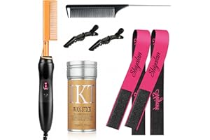 SHIYALAN Set di 7 pettini caldi, piastra elettrica per capelli, pettine per capelli neri, set di pettine caldo con bastone per parrucca, nastro di pizzo, pettine e clip per salone