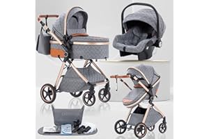 Lnhcrbs Passeggino 3 in 1 Trio, Sistema di Viaggio, Passeggino Reversibile con Seggiolino Auto, Maniglia Regolabile, Ruote Anteriori Bloccabili, per Neonati e Bambini 0-3 Anni,Gris