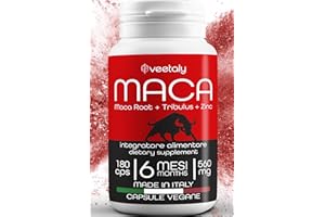 Integratore Maca Peruviana, Tribulus Terrestris, Zinco - Energizzante, 6 Mesi di Fornitura, 180 Capsule Vegan by Veetaly