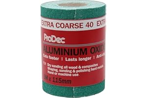 ProDec 5m Roll 40 Grit Extra Coarse Grade Green Aluminium Oxide Abrasive Sanding Paper for Sanding Wood, Paint, Plaster, Filler, Metal and More, 115mm Wide Sandpaper Compatible with Machine Sanders