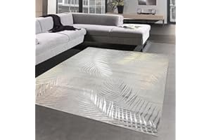 CARPETIA Nowoczesny dywan do salonu z gałązkami palmowymi | łatwy w pielęgnacji | szaro-złoty, 120 x 170 cm