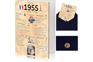 NALKEEZ® Carte Anniversaire 70 Ans, Idée Cadeau Homme, Femme, Couple, Original. Cadeau Humour Fête D’anniversaire. Enveloppe Et Sceau De Cire Inclus.Retour En 1955