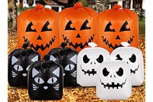 GIIFFU Halloween Leaves Bags-9PCS Pumpkin Leaf Bags, Halloween Jack O Lantern Pumpkin Lawn Decoration Bags, Large Garden Leaf Storage Bags with Twist Ties, Reusable Yard Waste Trash Bags for Ground Decor