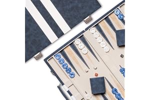 Lingle Jeux de Backgammon de 38cm pour Adultes, Jeu de société Classique avec étui de Backgammon Pliable en Cuir, Ensemble de Voyage Portable