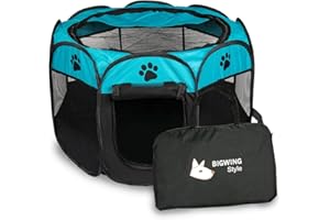 BIGWING Style Parque Mascota de Juego Entrenamiento Dormitorio Perro Gato Conejo Octágono Plegable Lavable Durable,91x91x58CM,Negro y Azúl
