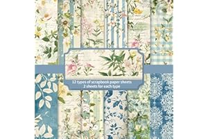 CAVSPKART 24 Sheets Flower Scrapbooking Paper,12 Style Pattern Scrapbook Cardstock Pads,Decoupage Paper Sheets Scrapbook Craft Papers for Scrapbook Supplies,Gift Wrapping,DIY Collage Decoration