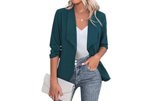 Zeagoo Blazer elegante, chaqueta de mujer de manga 3/4 para negocios, corte ajustado, con solapa, blazer casual, trabajo, tallas S-3XL