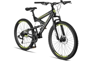 Licorne Bike - Premium Mountain Bike Strong 2D da 26, 27,5 e 29 pollici, bicicletta con freni a disco anteriori e posteriori, cambio a 21 marce, a sospensione completa