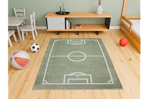 ‎AKCILA AKCILA Rechteckig Kinderteppich Lima Fußball Feld Grün 120x170 cm, Teppiche für EIN Kinderzimmer mit kurzem Flor, Kinderteppich Jungen, Teppich Teenager Kinderspielteppich, Spielteppich, Kids Carpet
