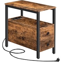 Comodino HOOBRO Con Ricarica USB E Cassetti Tessuto – Tavolino Laterale Moderno