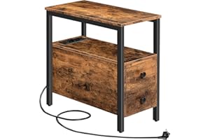 ‎HOOBRO HOOBRO Beistelltisch mit Ladestation, Sofatisch mit 2 Schubladen und USB-Anschluss und Steckdose, Nachttisch für kleine Räume, Stabil und Robust, für Wohnzimmer, Schlafzimmer, Dunkelbraun EBF542BZ01
