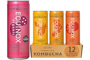 Equinox Kombucha - 4 Flavour Multi-Pack - Sparkling Refreshing Drink with Live Kombucha Cultures (Pack of 12 x 250 ml)