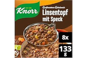 Knorr Großmutters Geheimnis Eintopf Deftiger Linsentopf leckere Suppe mit Speck ohne geschmacksverstärkende Zusatzstoffe und Farbstoffe 8x 133 g