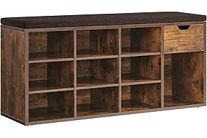VASAGLE Shoe Storage Bench, Hallway Bench with Cushion, Drawer and Open Compartments, Shoe Bench with Seat, for Living Room, Bedroom, Closet, Rustic Brown and Bronze LHS024T01