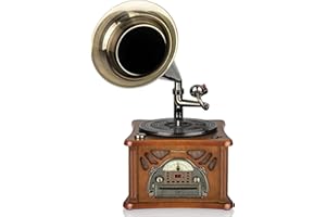 Roadstar HIF-1850TUMPK Gramófono Vintage de Madera Antiguo, Tocadiscos de Vinilo 33/45/78 rpm, Radio AM/ FM Reproductor CD-MP3, Cassette, USB Función Grabación, Mando a Distancia, Retro