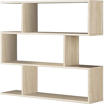 13Casa Libreria Kafka B10 In Melammina 90x25x180 Cm - 4 Ripiani, Design Creativo, Colore Bianco E Rovere, Per Soggiorno E Ufficio