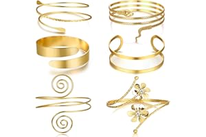 Roheafer 6Pcs Upper Arm Cuff Gold/Silver for Women Adjustable Arm Bangle Bracelets Set Greek Arm Bands Jewellery for Minimalist