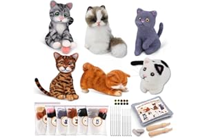 Doxiru Needle Felting Kit, 6 Pcs Cat Animal Felted Beginner Kits, Needle Felting Tools with Instruction, Wool Pad, Finger Cots for DIY Wool Craft Decoration