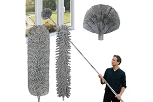 QUAZARPYON Staubwedel Teleskop 6m, Reinigungsset für Staubwedel mit Teleskopierbarer Verlängerungsstange 1,5 bis 4,9 m, Staubwischer Mikrofaser, Spinnwebenbesen mit Teleskopstiel für Decken, Jalousien