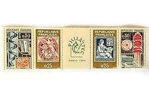 TIMBRE FRANCE 1964. 4 Timbres de France de Collection Neufs**. Authentique bande comportant les Nos 1414 à 1417. Timbre sur timbre par des Livres Express