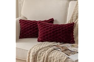 Mandioo 2er Set WeinRot superweichen dekorative Plüsch Kissenbezug Kissenbezüge 30 x 50 cm Wollsamt Dekokissenbezüge Kissenhülle Sofakissen Dekokissen flauschig für Couch Sofa Bett Wohnzimmer