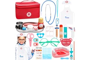 MUOIVG Malette Docteur Enfant, malette Docteur Jouet avec stéthoscope, seringue, Thermomètre et Beaucoup d’Autres Accessoires en Bois, Jouet Enfant, Jouet d'Imitation dès 3-10 Ans Cadeau pour Enfant