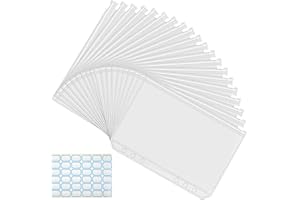 EXIN DEHCEN 20PCS Bolsas de Carpeta de A5, Plastico Carpeta de 6 Hoyos Transparentes Carpeta A5 Budget Binder con Cremallera Carpeta Anillas A5 con Escribible Pegatinas para Documentos,Cuadernos,Tarjetas