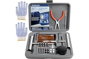 MAIKEHIGH Kit Riparazione Pneumatici Auto, Kit Riparazione Gomme Ripara Tubeless 63 Pezzi per Auto, Moto, Trattore, Camion, ATV, SUV (Grigio)