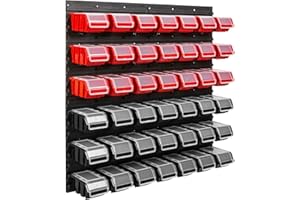 ‎SIMPLETHING SimpleThing Lagersystem Werkstattregal | 78 x 78 cm | 42 stck. Box | Wandregal mit Stapelboxen - Wandplatten Extra Starke Schüttenregal Warkzeuglochwand Lagerregal Garage Regal (2)